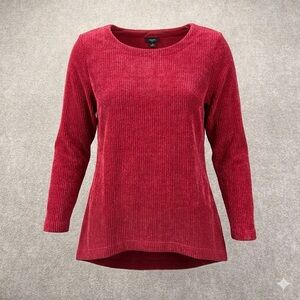 J. Jill Wearever Red Chenille Corduroy Ribbed Tunic Top - Size L
